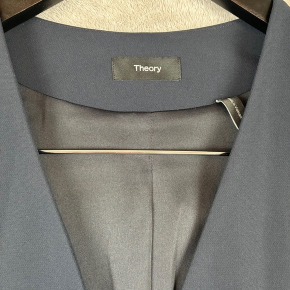 Theory Lindrayia Admiral Crepe Blazer Women 8 Deep Navy 3/4 Open Front Office - Picture 4 of 15